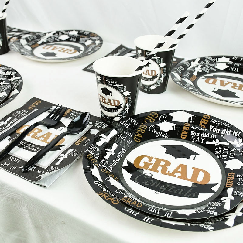 Graduation Party Decoration Favors Dinner plate Tableware tablecloth Congratulation Grad Decor Supplies 