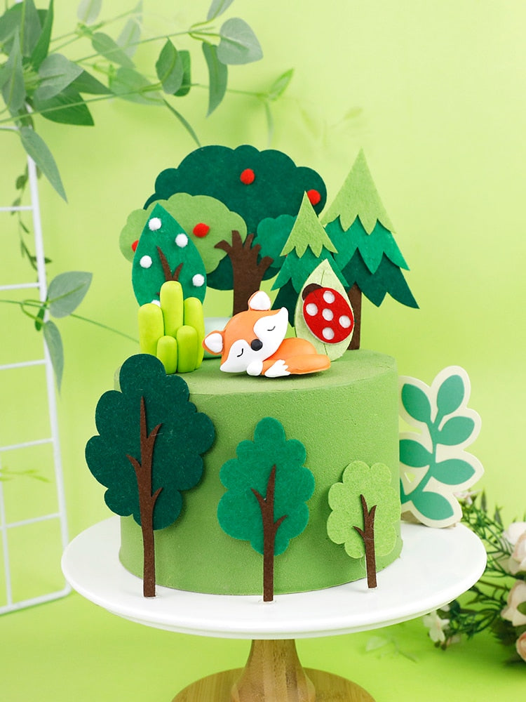 Paper Woodland Animal Fox Cake Decoration Supplies Basket Kids Happy Birthday Favor Girl Boy Baby Shower Party Topper 