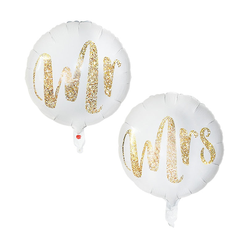 18inch Round White Gold Glitter Print Mr&Mrs LOVE foil Balloons bride to be marriage Wedding Decor Valentine's Day Supplies PartyDecorHQ