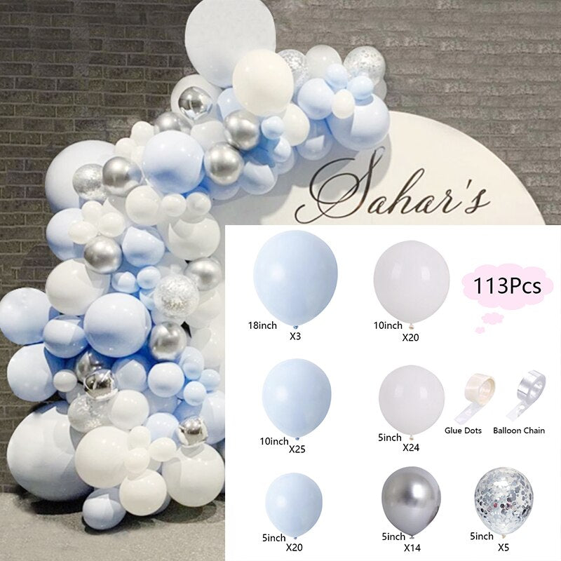 Balloons Arch Set Blue White Silver Confetti Balloon Garland Wedding Baby Baptism Shower Birthday Party Decoration Inflatable Decorations