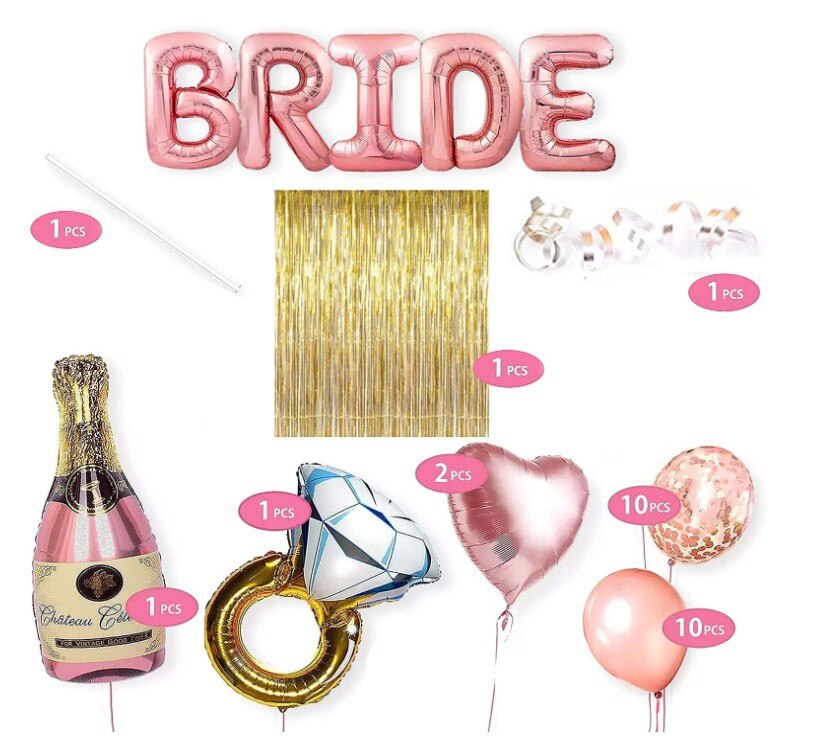 Bachelor Party Decoration Diamond Ring Champagne Foil Balloons Confetti Fringe Curtain Bridal Shower Supplies 