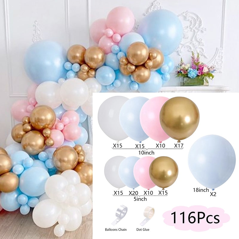 Balloon Arch Set Pink Blue White Confetti Garland Wedding Baby Baptism Shower Birthday Party Balloons Decoration Inflatable Decorations