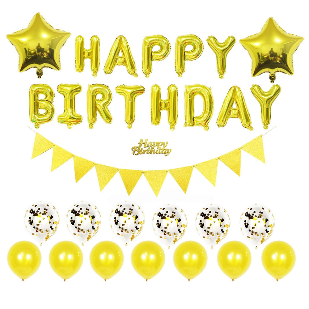 PCS Happy Birthday Balloons Banner Kit Gold Confetti Balloon Boy Girl Party Decoration Star Foil 