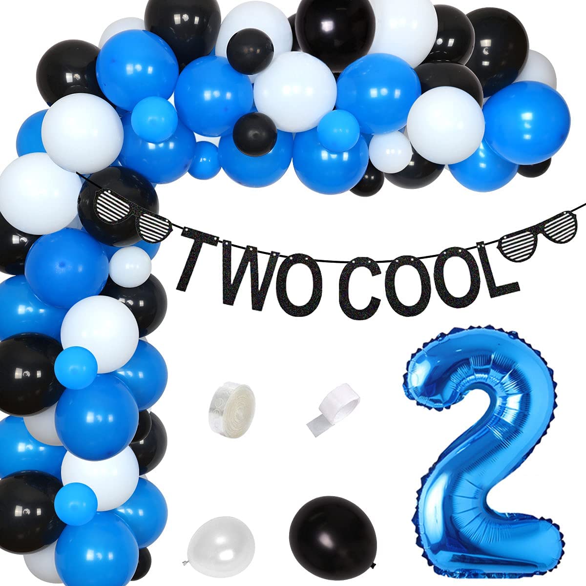 Blue Two Cool Balloon Banner Set Boys nd Year Old Birthday Party Decorations Number Foil Sunglasses Inflatable