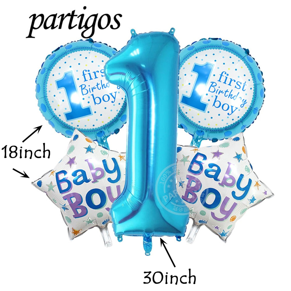 5pcs large blue pink number 1 aluminum foil balloons baby 1st birthday wedding birthday party baby shower decor air inflatable PartyDecorHQ