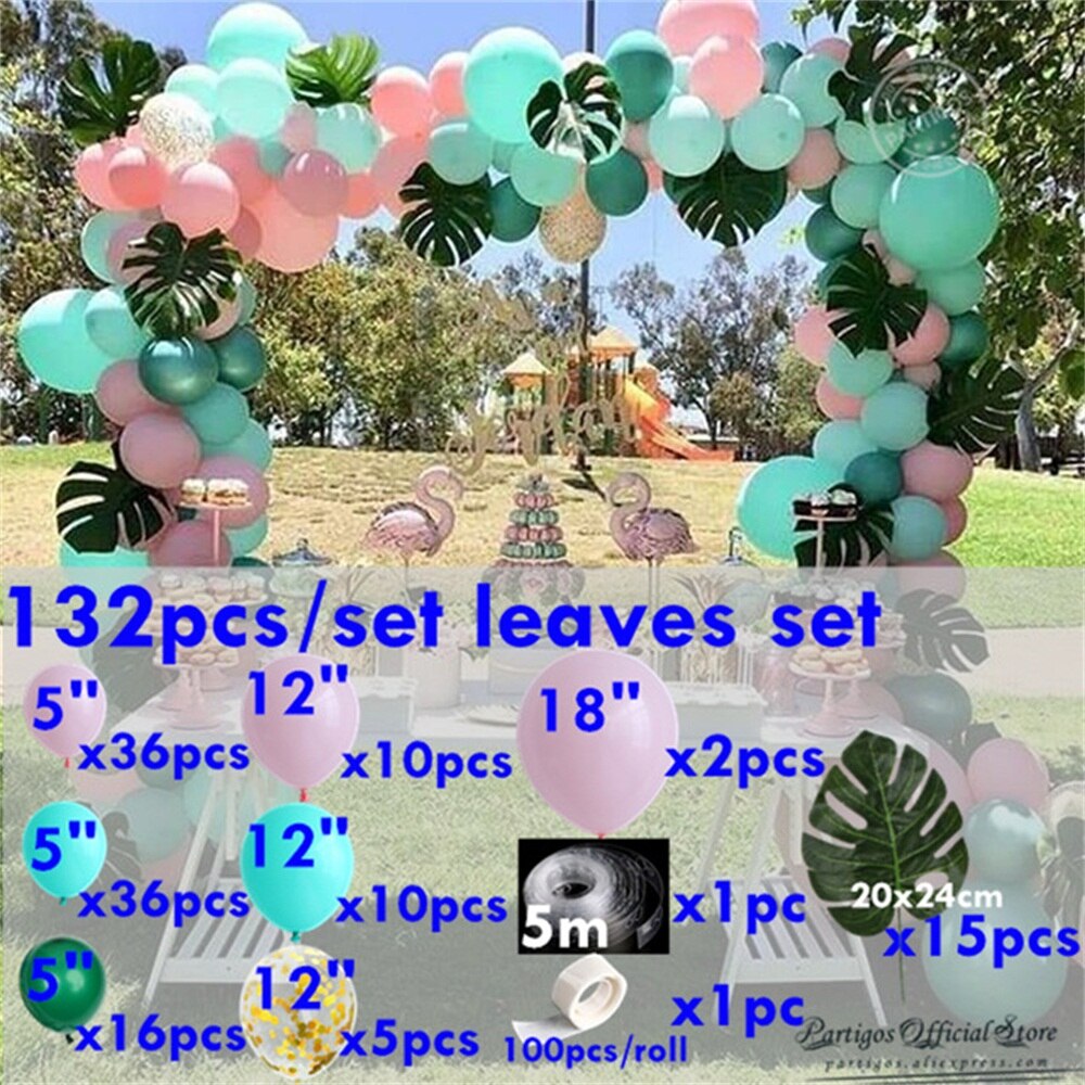 Summer Tropical Hawaii Island Party Balloons Garland kit,Hawaii Monstera Leaves Birthday Supplies,Blue Pink Balloon arch Inflatable Decorations