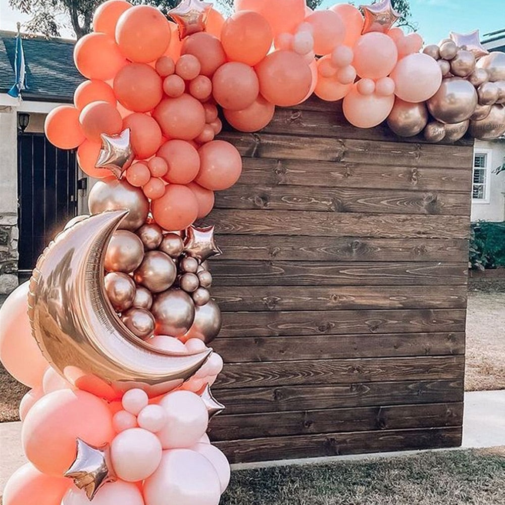 Pcs Rose Gold Mix Retro Orange Latex Balloons Garland Arch Kit Ramadan Decorations Moon Star Decorate Chrome Metal air ball Inflatable Party