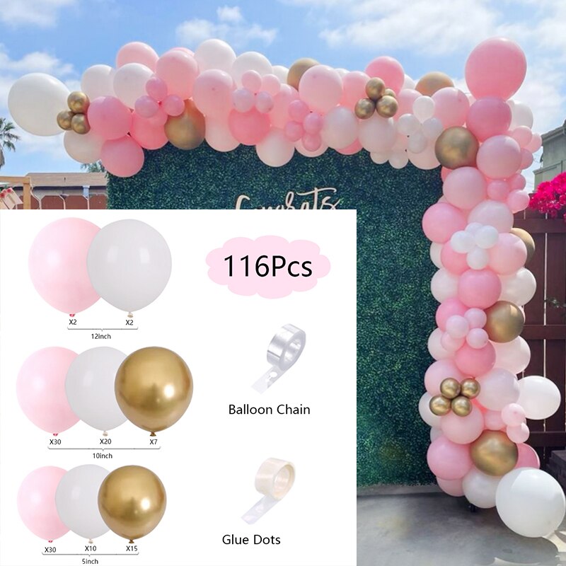 100Pcs Balloons Arch Set Pink White And Golden Balloon Garland Wedding Baby Baptism Shower Birthday Party Balloon Decoration PartyDecorHQ