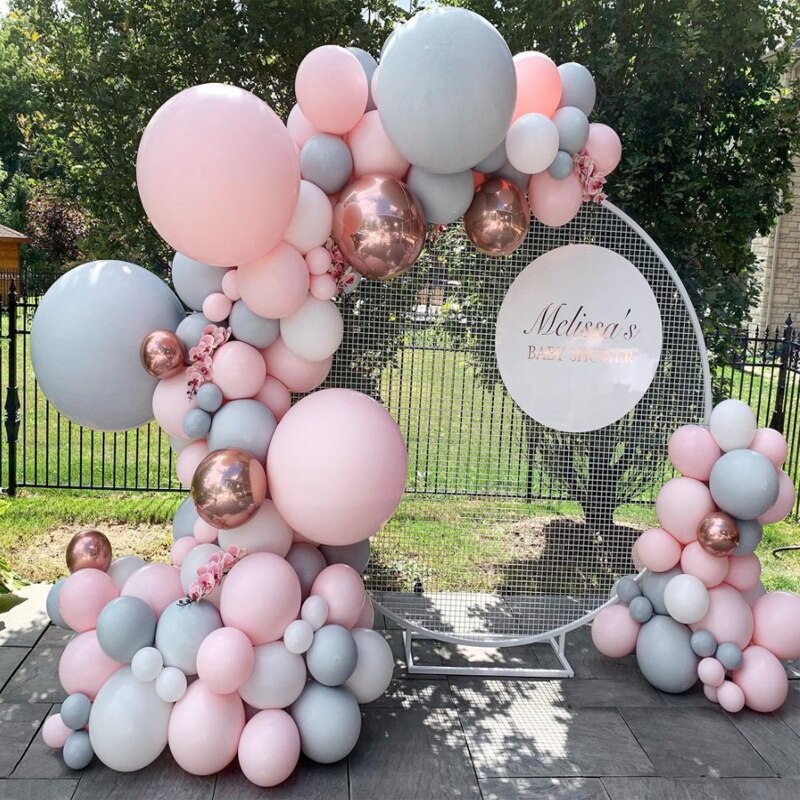 Balloons Arch Set Pink Gray White Rose Gold Balloon Garland Baby Baptism Shower Wedding Birthday Party Decoration Inflatable Decorations