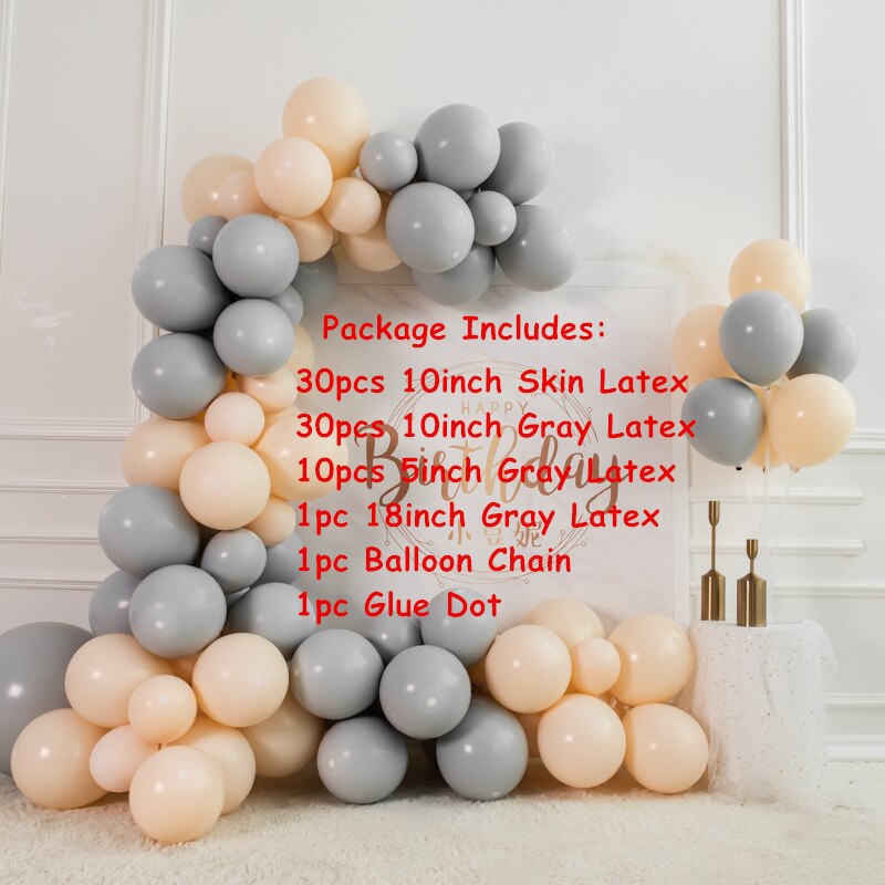 pcs/lot Skin Gray Balloons Garland Arch Kit Baby Shower Birthday Party Grey Decor latex Air Helium Balloon Background Supplies Inflatable Decorations