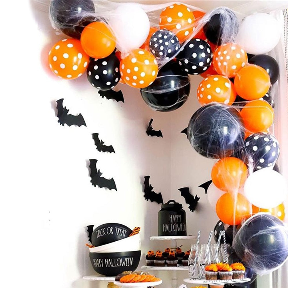 Pcs Black Orange Polka Dot Balloons Garland Kit Balloon Arch Halloween Home Party Decorations Bat Stickers Decors Inflatable