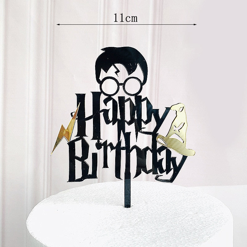 Dark Cartoon Happy Birthday Acrylic Cake Topper Cute Boy Witch Kids Party Decorations Baby Shower 