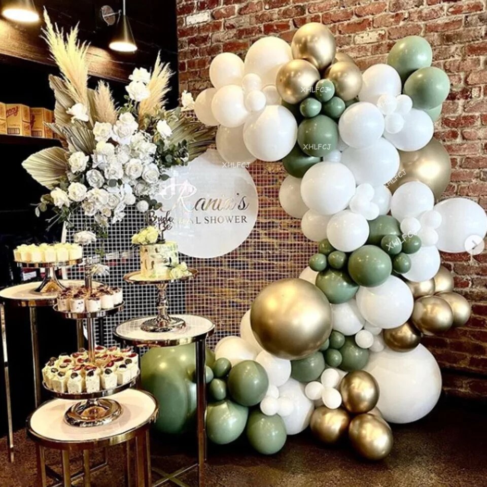 pcs Retro Green Gold Chrome Balloon Garland Arch Kit Avocado Balloons Wedding Birthday Party Decorations Baby Shower Inflatable