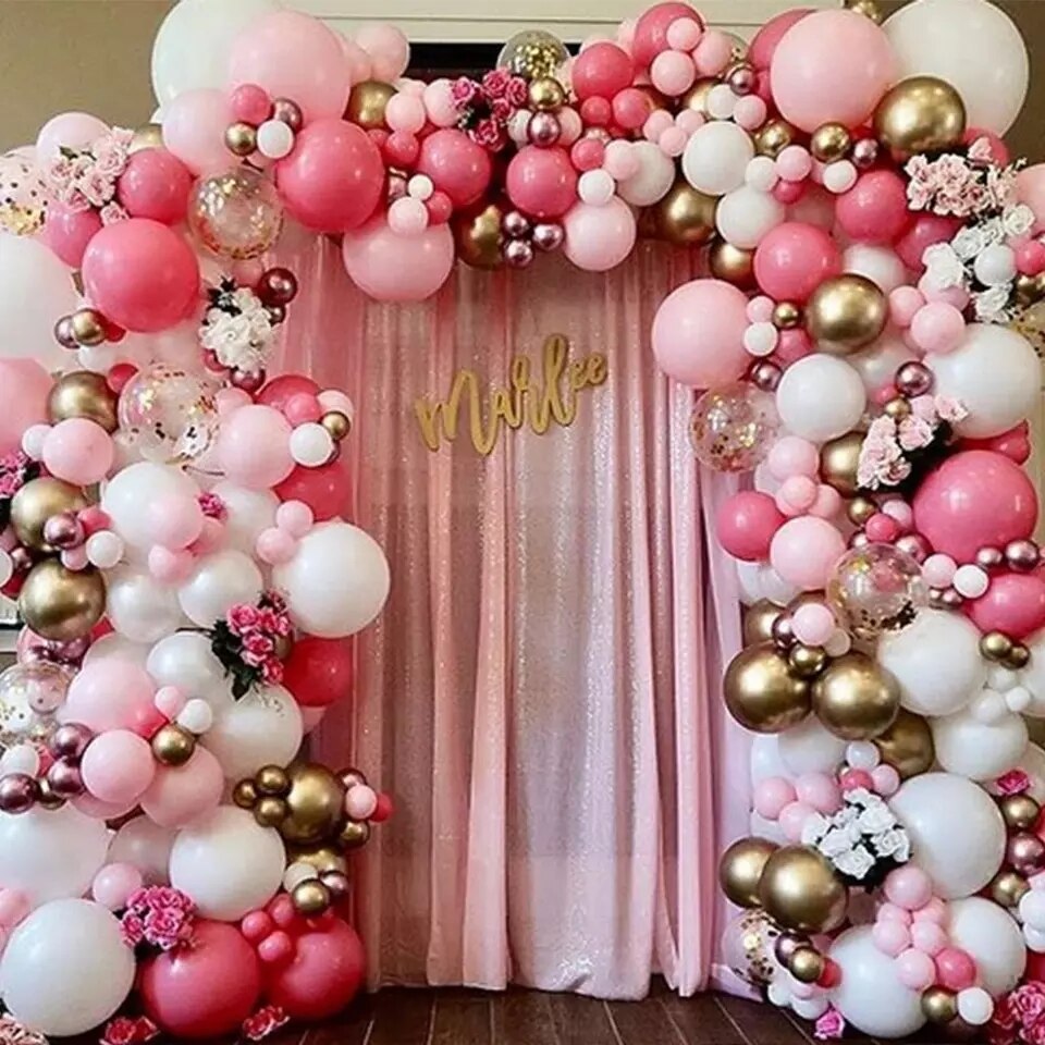 pcs Hot Pink Chrome Gold White Balloons Arch Garland Wedding Birthday Party Baby Shower Background Decorations Kids Ball Toys Inflatable