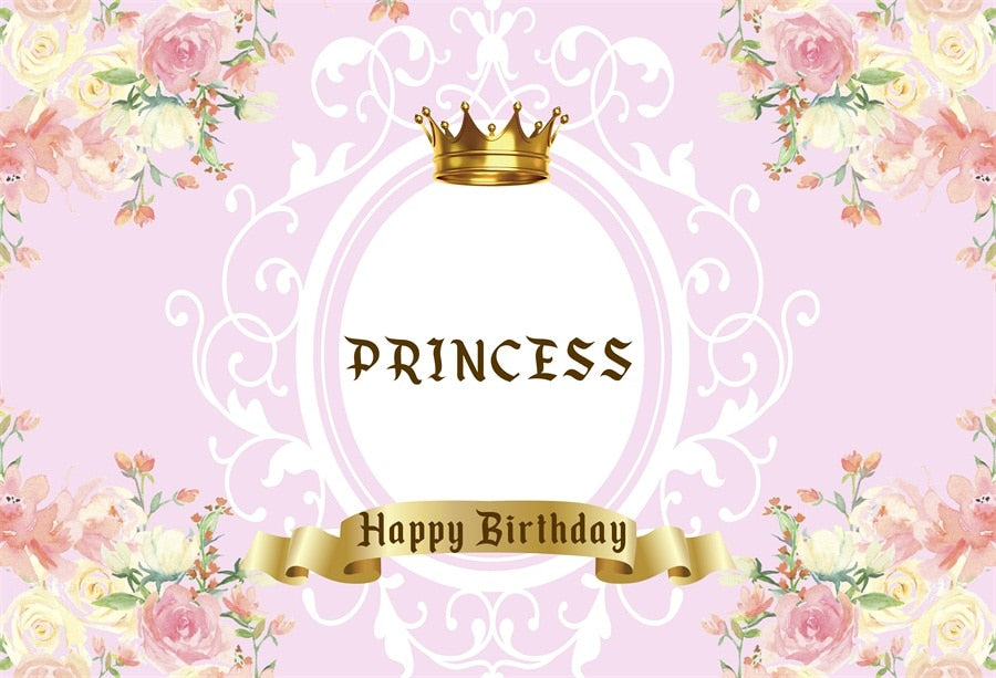 Princess Backdrop Photography Gold Crown Pink Curtain Birthday Party Baby Child Customized Poster Photozone Photo 