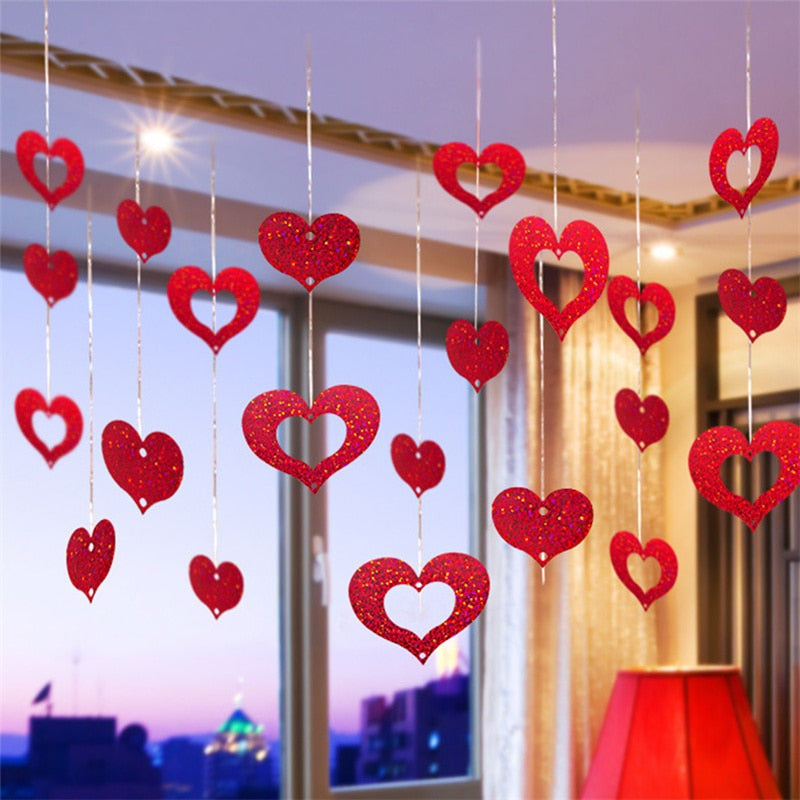 100pcs Red Heart Star Laser Ceiling Sequined Balloons Pendant Valentine Day Decoration Romantic Anniversary Wedding Supplies PartyDecorHQ