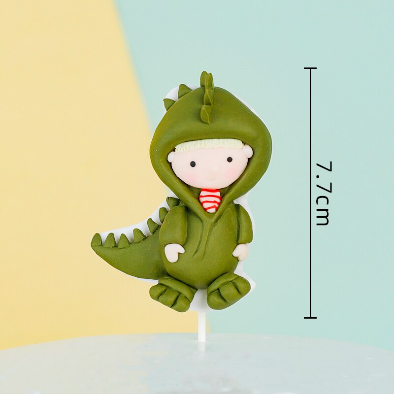 Cartoon Baby Green Yellow Dinosaur Soft pottery trees Boy's Birthday Cake Topper Dessert Decoration Decor 