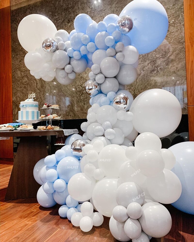 Blue White Gray Latex Balloons Garland Arch Kit pcs Silver Balloon Wedding Decor Birthday Baby Shower Party Globos Inflatable Decorations