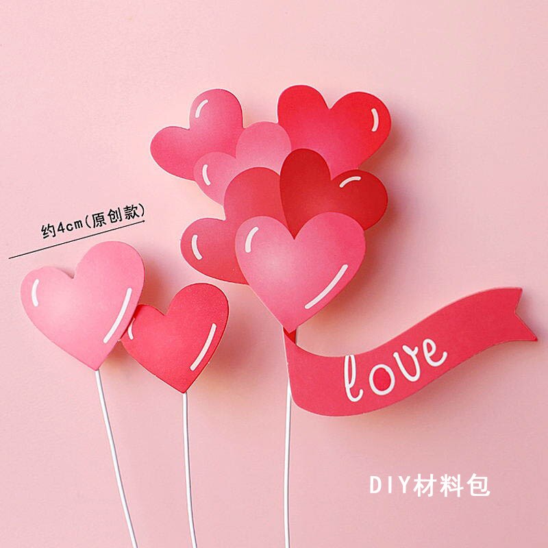 Valentine's Day Wedding Party Bear Red Bow Heart Cake Topper Decorations Love Pink Pearl Card Luminous Decor Doll Gifts 