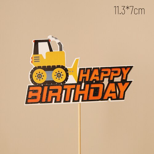 Construction Site Crane Tractor Birthday Cake Decor Topper Party Boy Baby Shower 