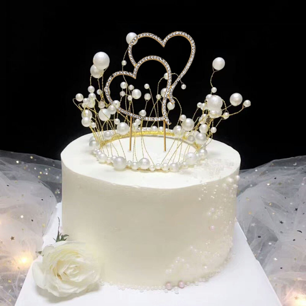 Romantic Love Heart Cake Topped Crystal Rhinestone Silver Wedding Birthday Party Decorating Supplies 