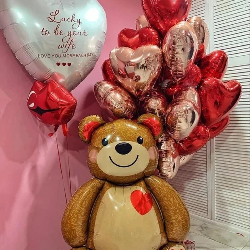 Love Heart Bear Foil Balloons cm Happy Birthday Valentine’s Day Party Decor Air Helium Globos Wedding Decorations Kids Toys 