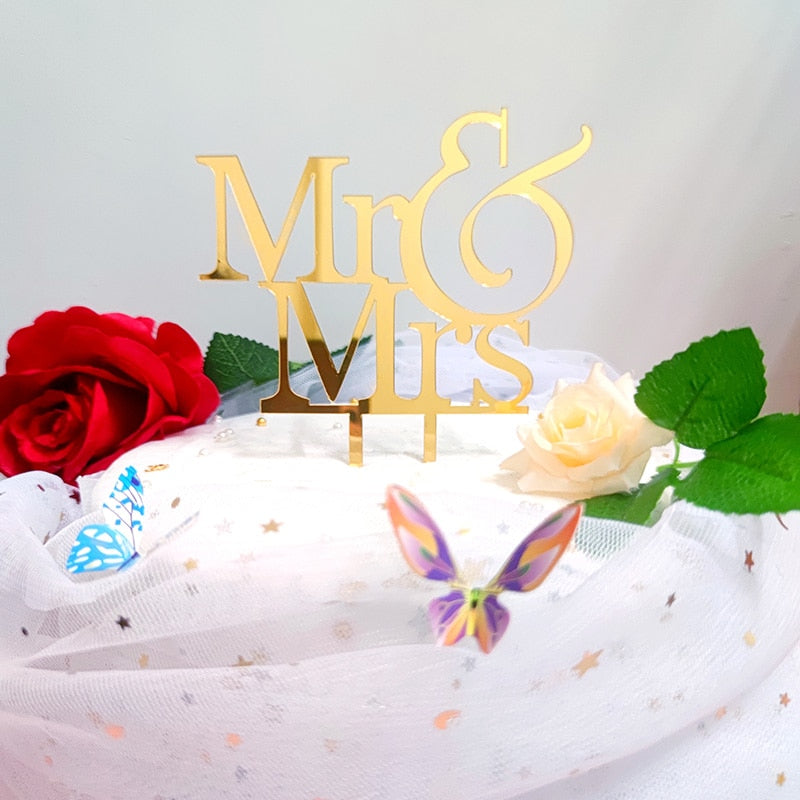 Acrylic Wedding Cake Toppers Golden Mrs Mrs. Engagement Baking Cakes Ceremony Decorations Supplies 