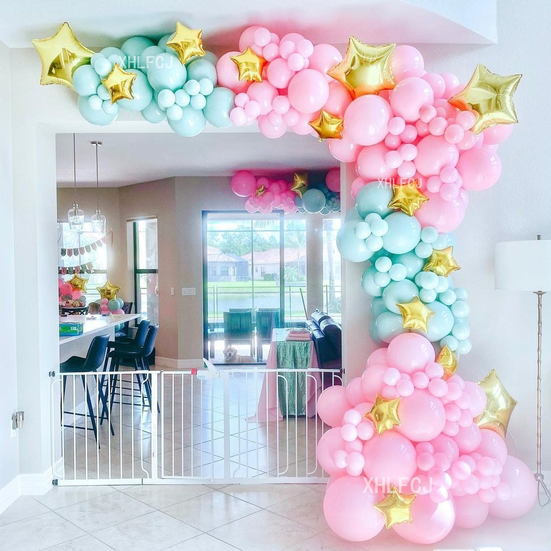 pcs Pastel Macaron Pink Blue Balloons Garland Arch Kit Gold Star Baby Shower Birthday Party Decor Wedding Globos Inflatable Decorations