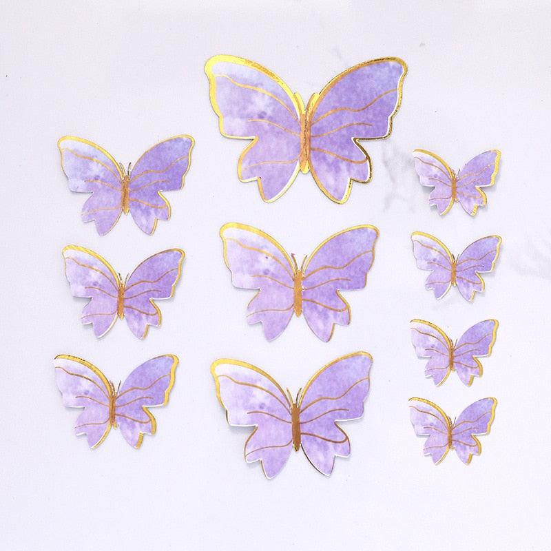 Set Gold Butterfly Cake Topper Decoration Happy Birthday Girl Wedding Bride Dessert Decor Baby Shower Supplies Gifts 