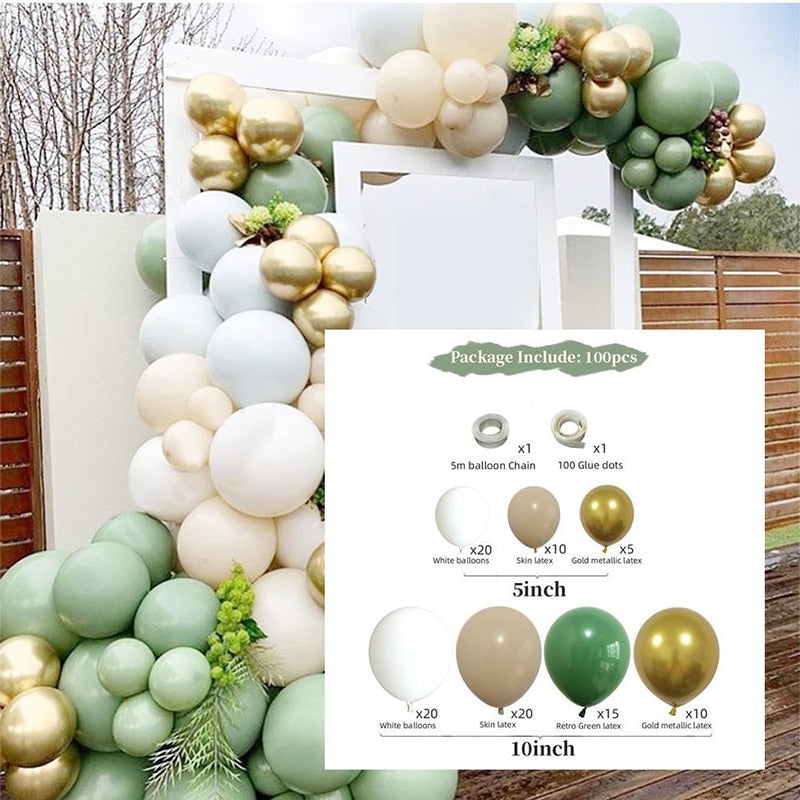 Macaron Balloons Green Gold Metal Balloon Garland Arch Wedding Birthday Decoration Party Kids Baby Shower Inflatable Decorations