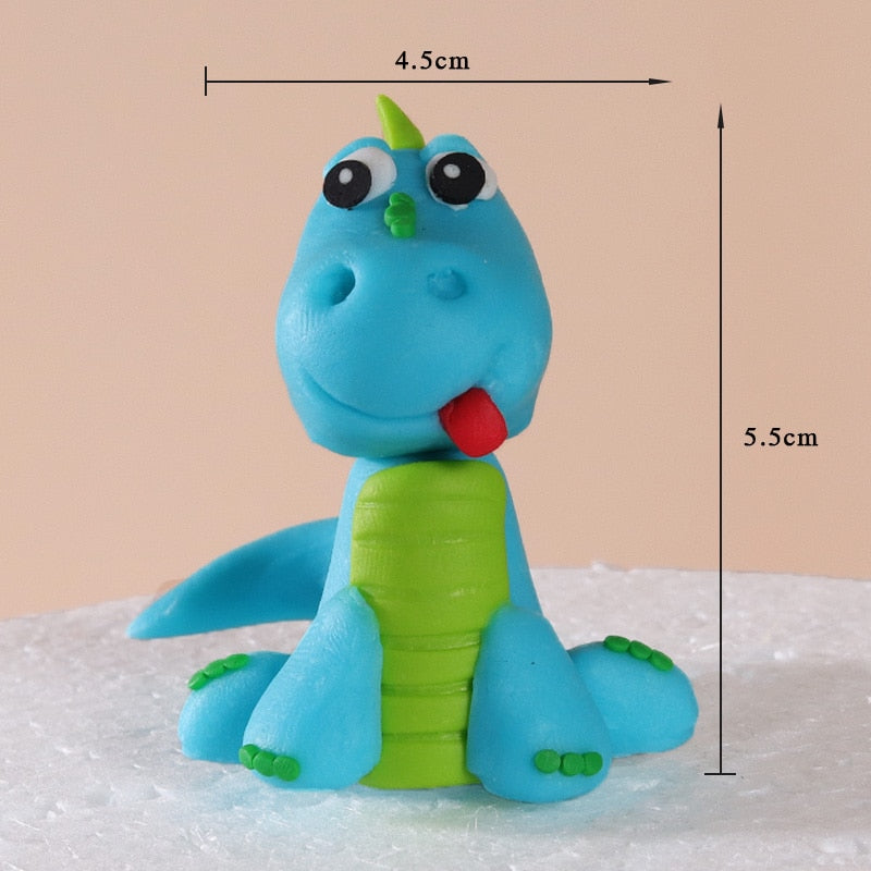 Lovely Dinosaur Baby Birthday Cake Decoration Soft pottery Dino One year old Baking Cakes Dessert Topper Top Insert Gifts 