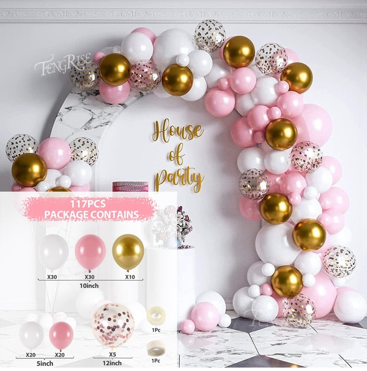 Macaron Pink Balloon Garland Arch Kit Wedding Birthday Party Decoration Kids Globos Gold Confetti Latex Ballon Baby Shower Girl Inflatable Decorations