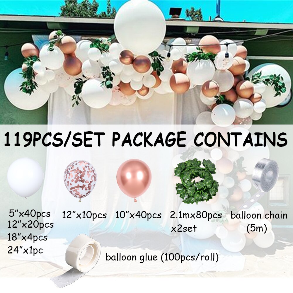 pcs/set white rose gold confetti latex balloons garland wedding birthday party decors balloon arch Artificial leaves Inflatable Party Decorations