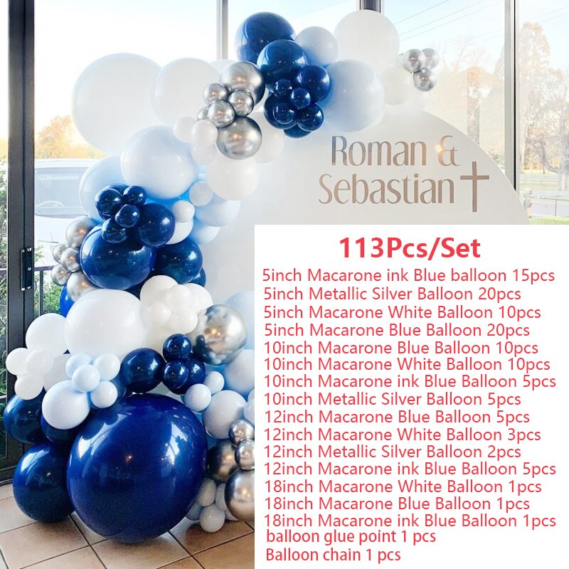 Macaron Latex Balloons Arch Set Blue White Silver Balloon Garland Baby Baptism Shower Birthday Party Decoration Inflatable Decorations