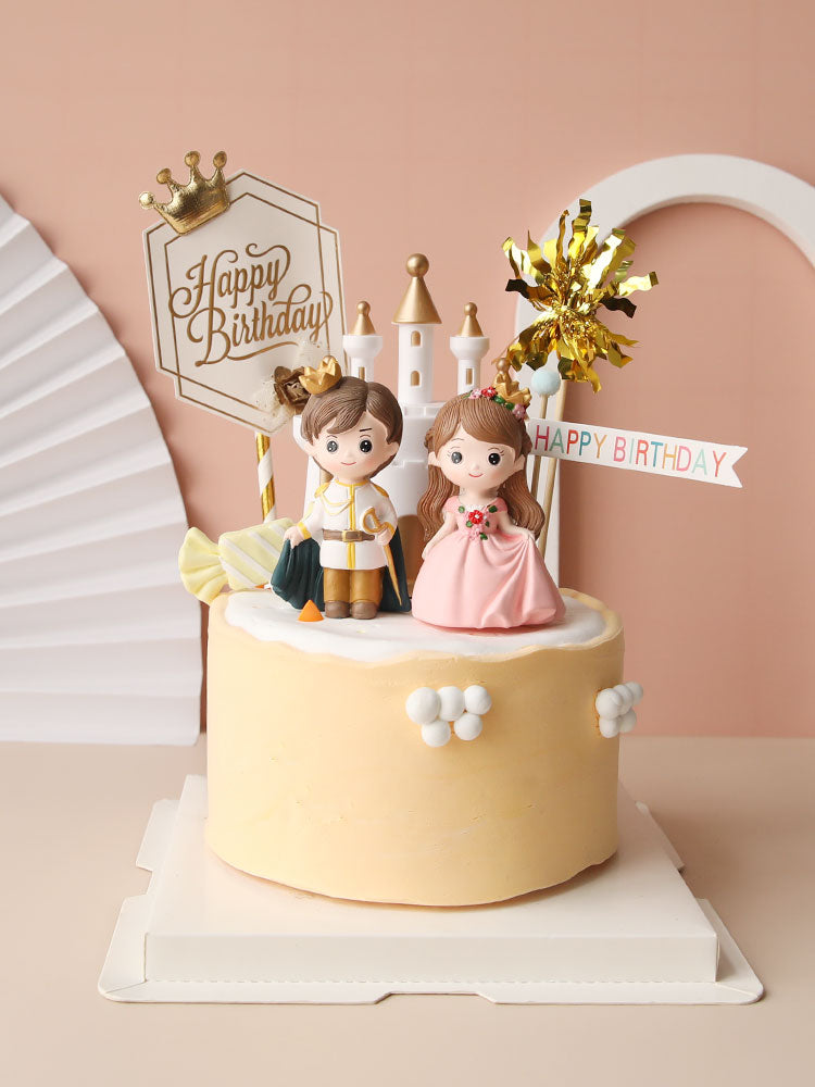 Prince Princess Wedding Cake Topper Resin Cartoon Toy Ornaments Decoration Girl Birthday Party Baking Cakes Exquisite Gifts 