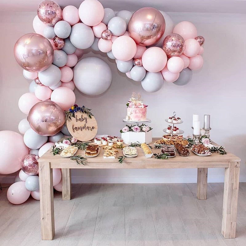 Macaron Balloons Arch Kit Pastel Gray Pink Garland Rose Gold Confetti Globos Wedding Party Decor Baby Shower Supplies Inflatable Decorations