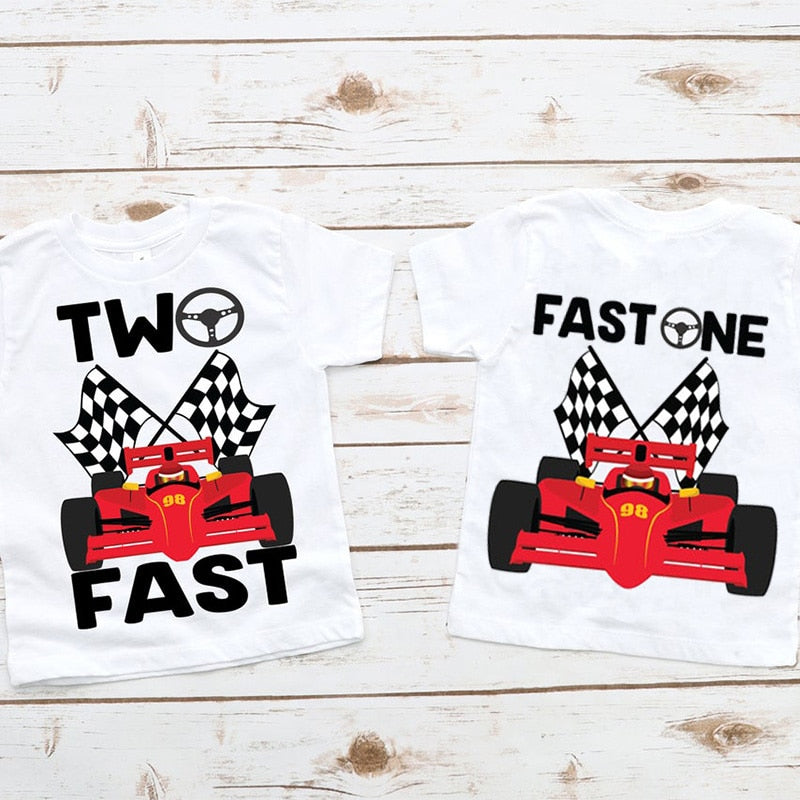 Two fast one race car shirt Racing racecar themed boy 1st 2nd first second birthday party decoration gift present Photo props PartyDecorHQ