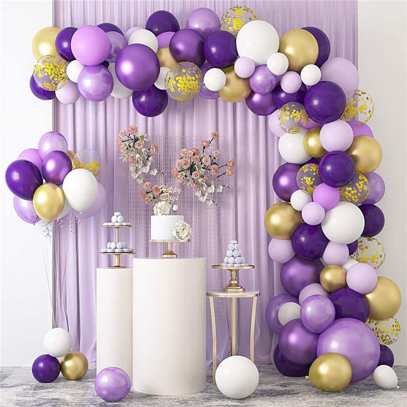 Purple Balloons Garland Arch Kit Light Purple White Gold Confetti Ballons Arch Chain For Girls Birthday Wedding Party Decor PartyDecorHQ