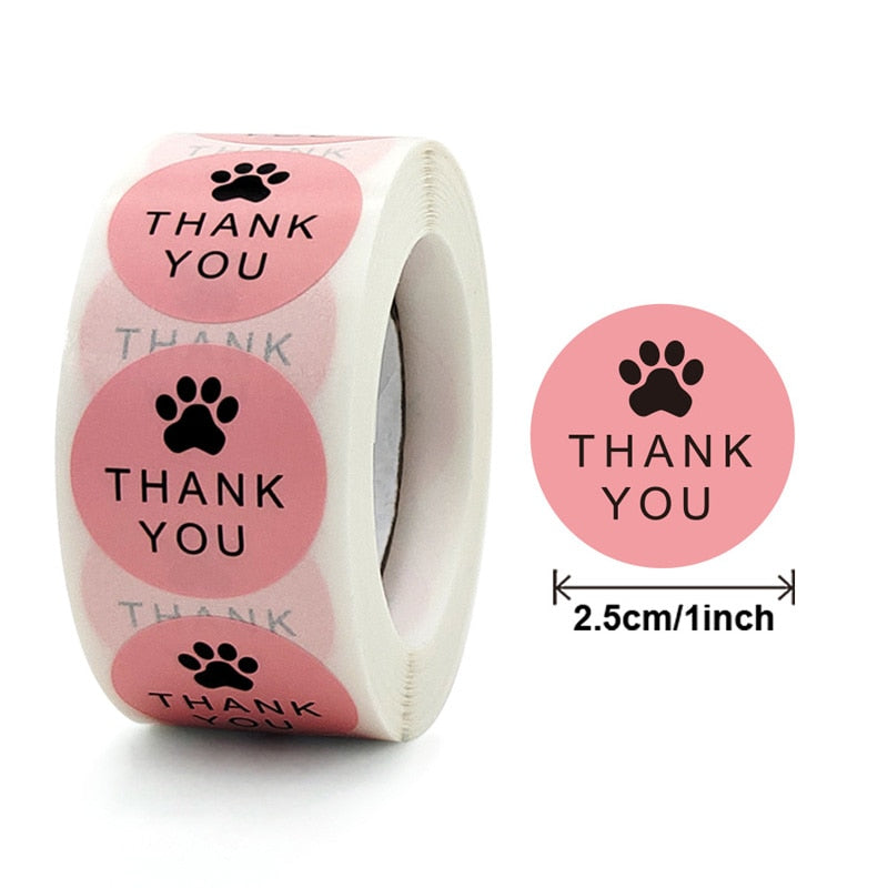 PCS/Roll Cute Pink Cat Paw Thank Stickers Paper Round Handmade Scrapbook Cards Gift Decoration Labels 