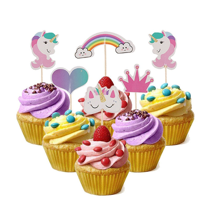 pcs/lot Unicorn Cartoon Cake Cupcake Topper Food Picks Kids Baby Shower Birthday Party Decoration 