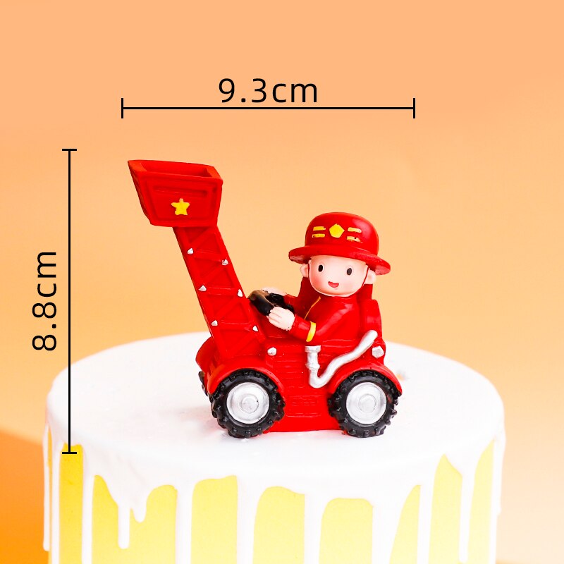 Cartoon Boy Fire truck Doll Ornaments Cake Topper Children's Birthday Party Extinguishing Hero Decoration Cakes Baking 