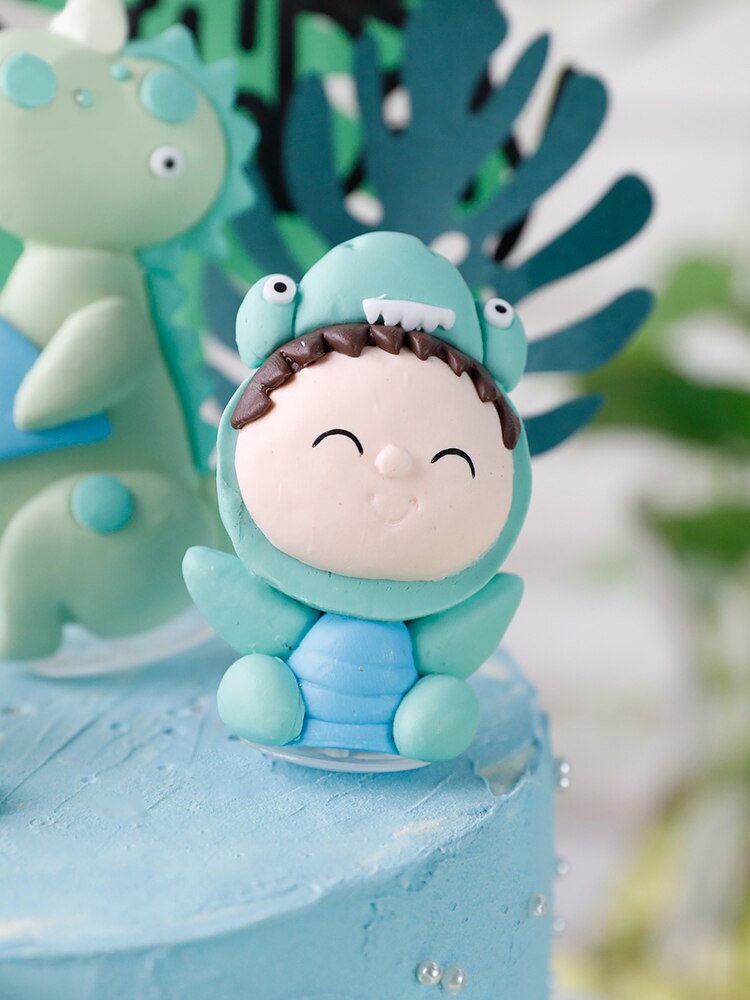 Lovely Cartoon Animal Dinosaur Cake Topper Dessert Decoration Boy Baby Like Happy Birthday Party Cupcake Supplies Flags Gift 