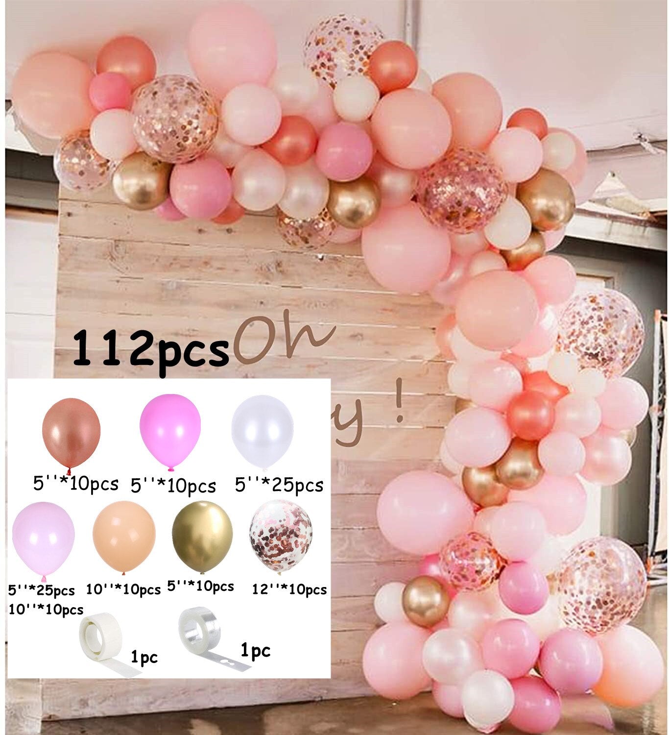 pcs Pink Balloon Arch Garland Kit White Gold Confetti Latex Balloons Valentines Day Wedding Birthday Party Decoration Inflatable Decorations