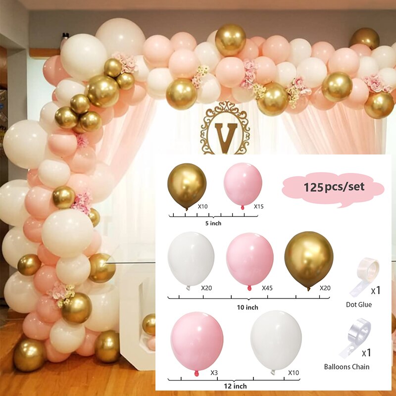 Balloons Arch Kit Pink White And Metal Balloon Garland Wedding Birthday Party Baby Baptism Shower Valentine's Day Decoration PartyDecorHQ