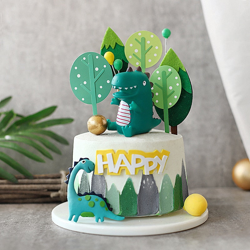 Cartoon Baby Dinosaur Cake Topper Jungle Safari Birthday Party Decor Boy Animals Jurassic World 