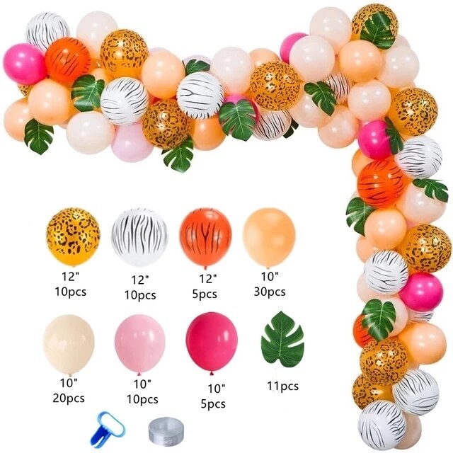 Jungle Wildlife Aluminum Foil Balloon Garland Baby Shower One Year Old Birthday Decoration Green Arch Kit Party Supplies Inflatable Decorations