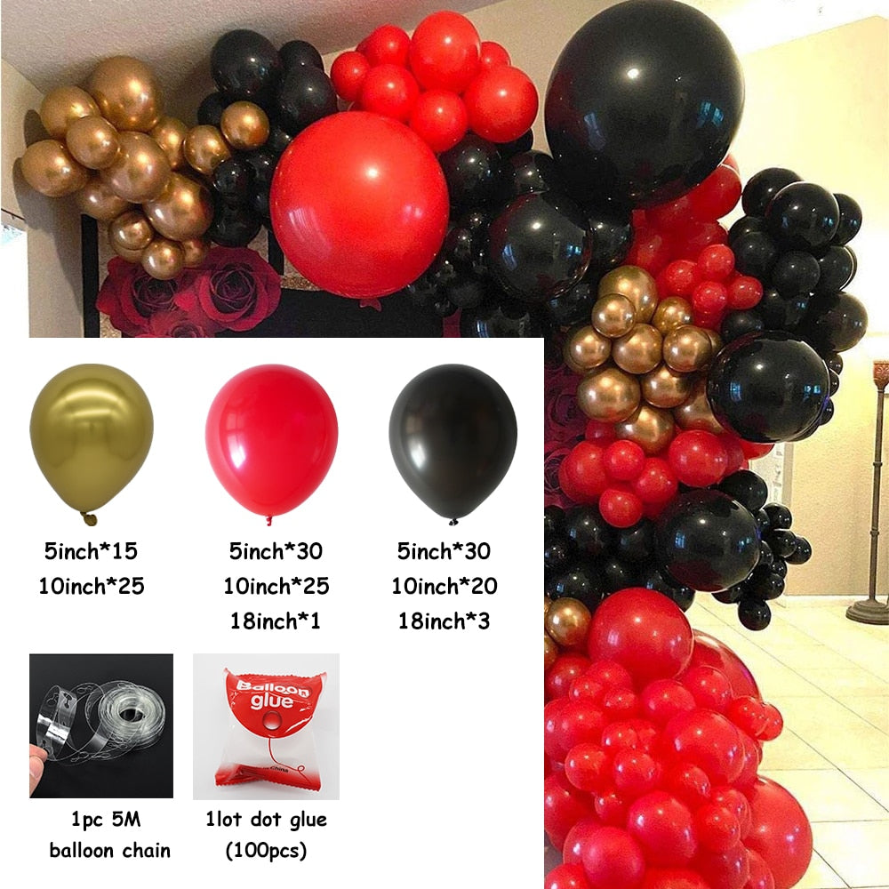 pcs/set Metallic Gold Red Black Balloon Arch Garland Kit Valentines Day Wedding Decoration Kids Birthday Party Event Supplies Inflatable Decorations