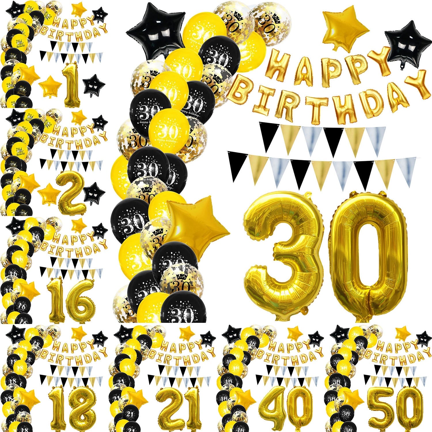 Golden Birthday Confetti Balloon Set Fivepointed Star Number Foil Boy Girl Men Women Party Decoration 