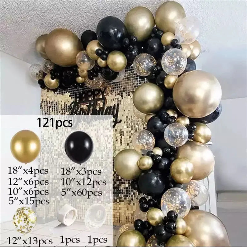 Black Gold Balloon Garland Arch Kit Confetti Latex th Birthday Party Adults Baby Shower New Year Decorations Inflatable