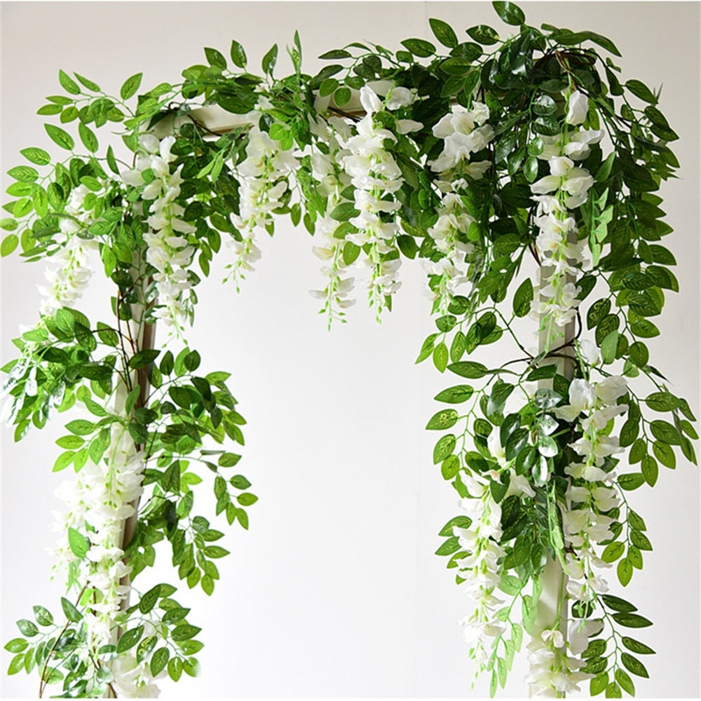 Wisteria Vine Artificial Flower Hanging Ivy Leaf Garland Wedding Rattan Arch Bridal Engagement Home Garden Decorations Inflatable Party